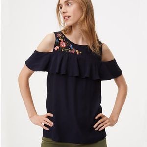 NWT LOFT Embroidered Cold Shoulder Blouse